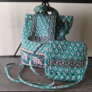 VTG 2000‎ Vera Bradley Quilted Bucket Bag and Mini Crossbody Set in Greenfield